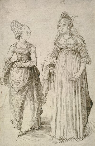 Dame en robe vénitienne contrastée avec une Hausfrau de Nuremberg - Albrecht Dürer