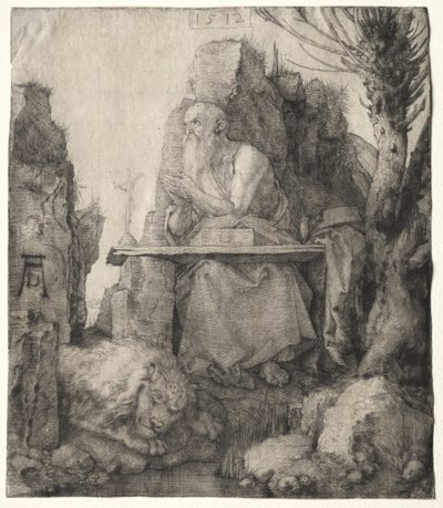 Saint Jérôme assis près d