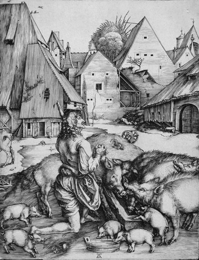 Le fils prodigue parmi les porcs - Albrecht Dürer