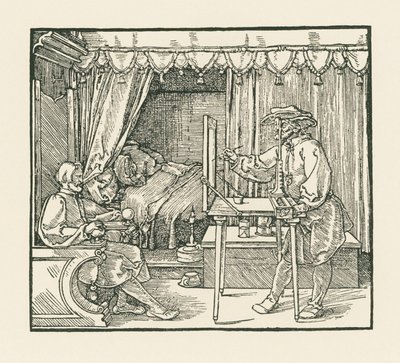 Un artiste dessinant un homme assis sur un plan de verre à travers un hublot. - Albrecht Dürer or Duerer