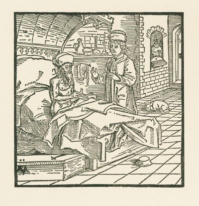 Maître Caton, sur son lit de mort, donne de bonnes instructions à son fils - Albrecht Dürer or Duerer