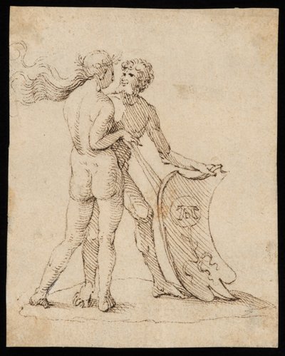 Femme nue et homme avec un bouclier arborant les armoiries de Willibald Pirckheimer - Albrecht Dürer
