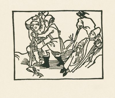 Le prêtre est couché dans la prairie, un corbeau croasse sur une pierre creuse, vers 1489-90 (gravure sur bois) - Albrecht Dürer or Duerer