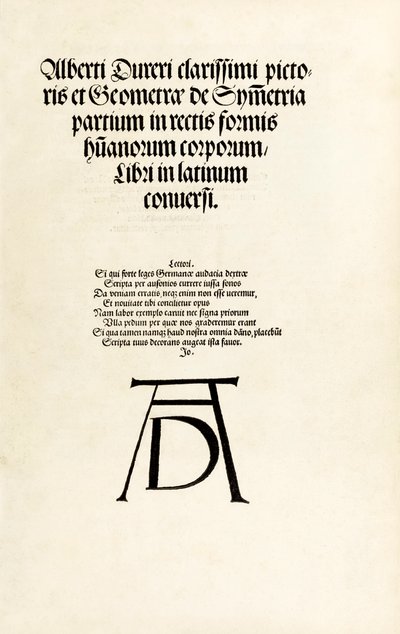 Page de titre avec le monogramme en bois de Durer de 