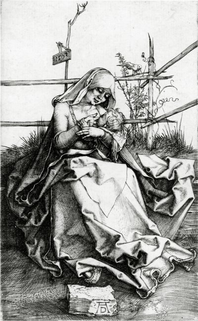 Vierge et Enfant assis sur un banc d