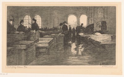 Intérieur du marché aux poissons sur le Nieuwmarkt à Amsterdam - Albrecht Felix Reicher (signed by artist)