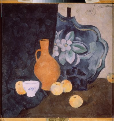 Nature morte avec un vase jaune et un bol blanc - Œuvre de Alexandre Chevtchenko (1883-1948), huile sur carton - Art russe - Aleksandr Vasilievich Shevchenko