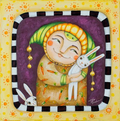 Personnage souriant et lapins - Aleksandra Paranchenko