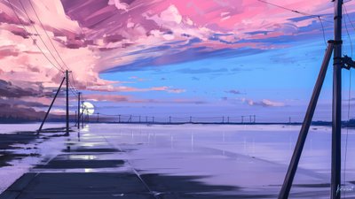 Réflexion sur la route au crépuscule - Alena Aenami