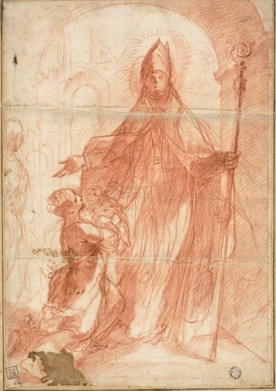 Évêque saint bénissant une mère et un enfant - Alessandro Casolani