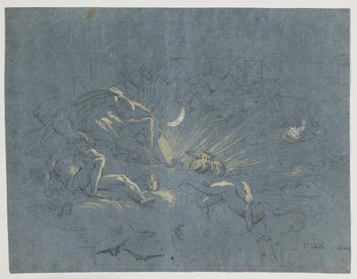 Séléné et Endymion, design pour une peinture de plafond - Alessandro Gherardini