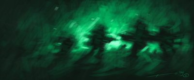 Bataille, vision nocturne infrarouge de soldats. Dessin par Alessandro Lonati - Alessandro Lonati