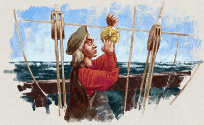 Christophe Colomb calculant la route avec un astrolabe - Alessandro Lonati