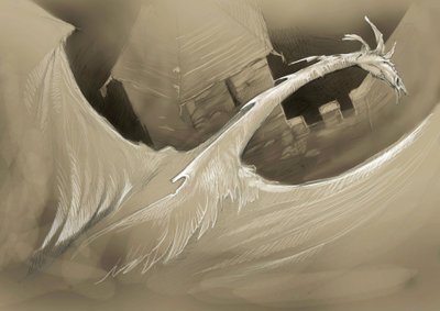 Créature fantastique : un dragon volant au-dessus d