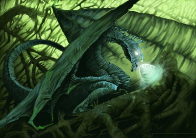 Créature fantastique : un dragon protégeant son œuf. Illustration par Alesandro Lonati. 2010 - Alessandro Lonati