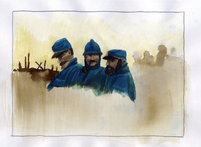 Première Guerre mondiale : soldats français pendant la Première Guerre mondiale. Dessin en couleur par Alessandro Lonati - Alessandro Lonati