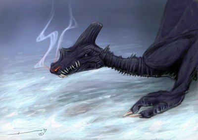 Créature légendaire : un dragon dans la neige Dessin par Alessandro Lonati - Alessandro Lonati