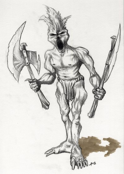 Monstre légendaire pour illustration fantastique : guerrier troll avec des haches - Alessandro Lonati