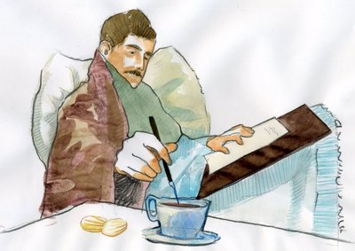 Marcel Proust en homme malade écrivant avec le thé de sa tante Elisabeth - Alessandro Lonati