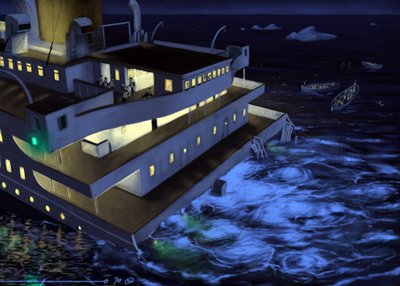 Vue du paquebot transatlantique Titanic au moment du naufrage les 14 et 15 avril 1912. Illustration par Alessandro Lonati, 2010 - Alessandro Lonati