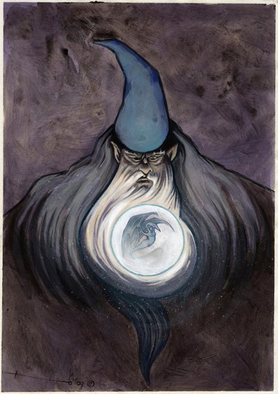 Sorcier avec boule invoquant un dragon. - Alessandro Lonati