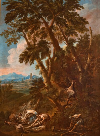 Paysage avec des lavandières et des bûcherons - Alessandro Magnasco