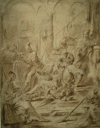 Groupe picaresque avec un singe et une pie - Alessandro Magnasco