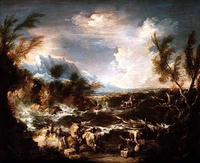 Côte rocheuse dans une tempête avec des moines ermites recevant des provisions - Alessandro Magnasco