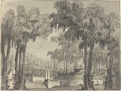 Un jardin palatial avec terrasses circulaires - Alessandro Sanquirico
