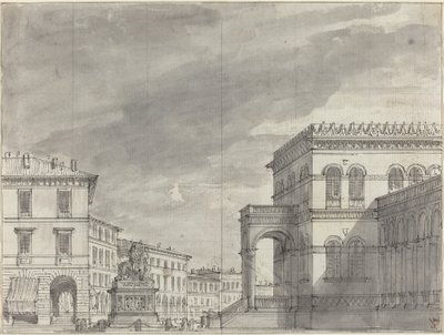 Place avec un monument équestre et un palais - Alessandro Sanquirico