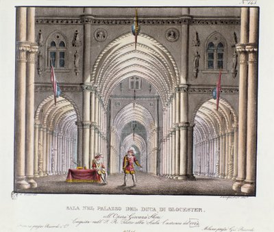 Vue de la salle du palais du duc de Gloucester Scénographie pour la représentation de l