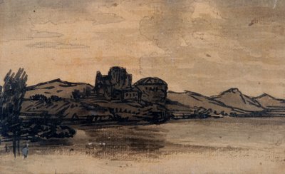 Paysage italien avec bâtiment à coupole - Alexander Cozens