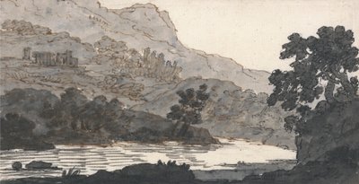 Rivière et montagne, avec ruines - Alexander Cozens