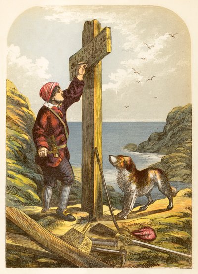 Robinson Crusoé érige un poteau sur le rivage - Alexander Francis Lydon