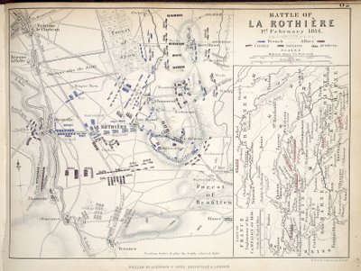 Carte de la bataille de La Rothière, publiée par William Blackwood and Sons, Édimbourg et Londres, 1848 (gravure coloriée à la main) - Alexander Keith Johnston