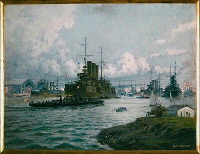 Le port naval autrichien de Pola ... (peinture sur toile) - Alexander Kirchner