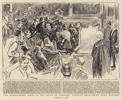 La scène honteuse à la Chambre des communes, expulsion des membres irlandais réfractaires - Alexander Stuart Boyd