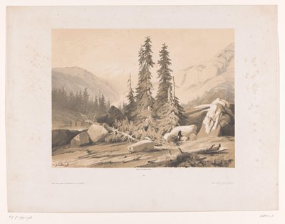Paysage montagneux avec sapins et chèvres - Alexandre Calame