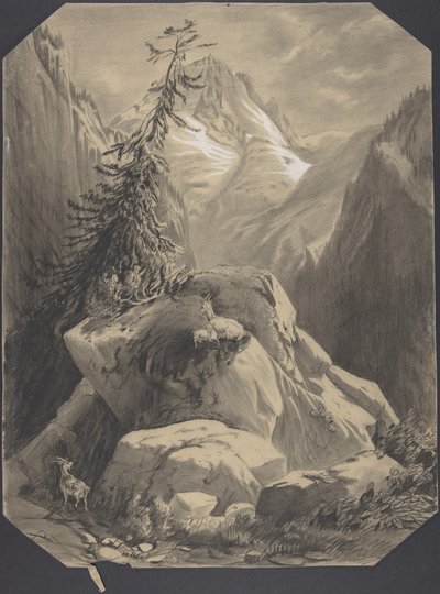 Trois chèvres dans un paysage montagneux - Alexandre Calame