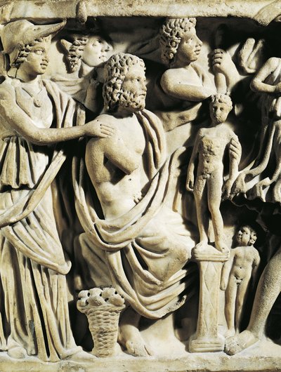 Sarcophage en marbre, Relief représentant le mythe de Prométhée, Détail, Athéna aidant Prométhée pendant qu