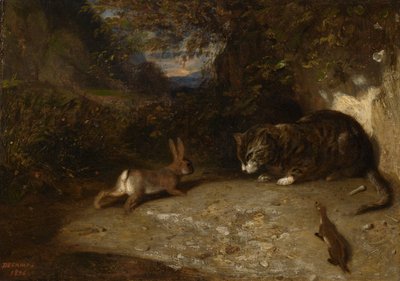 Chat, belette et lapin - Alexandre Gabriel Decamps