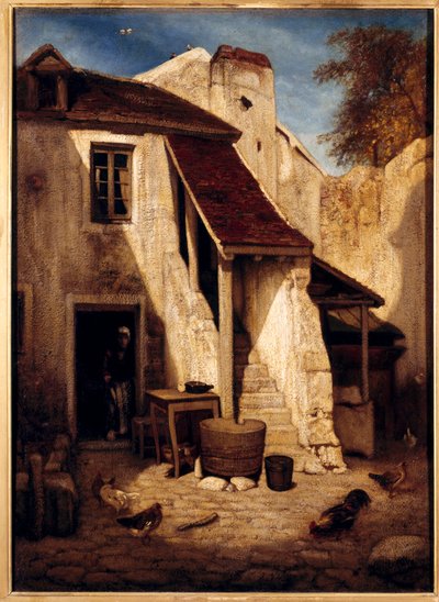 Intérieur de cour rustique à Fontainebleau - Alexandre Gabriel Decamps