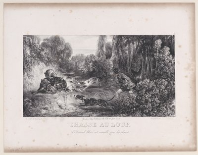 Chasse au loup : Animal blessé attaqué par des chiens, de la série Scènes de chasse - Alexandre Gabriel Decamps
