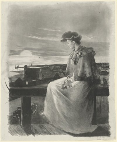 Rêverie : jeune femme assise au bord de la mer - Alexandre Lunois