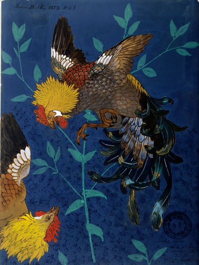 Décor pour un vase représentant une sorte de coq. Dessin de Paul Alexandre Avisse - Alexandre Paul Avisse
