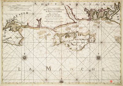 Carte de la côte anglaise, île de Wight et port de Portsmouth - Alexis Hubert Jaillot