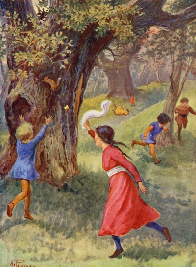 Merrie England : Enfants jouant dans la forêt de Sherwood - Alfred (after) Pearse