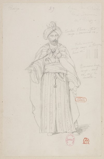 Halévy - La magicienne - maquettes de costumes par Alfred Albert - 29. Jeu des échecs, roi sarrasin. M. Bion - Alfred Albert