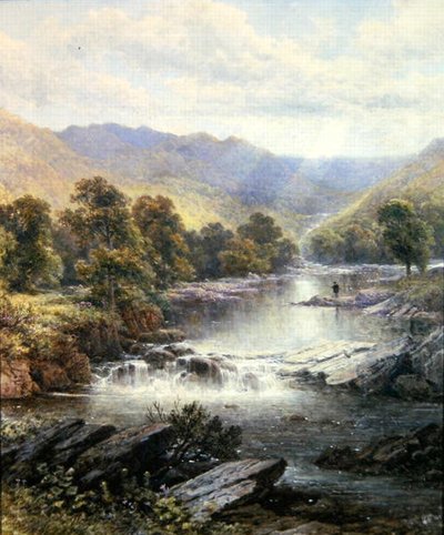 Un pêcheur dans une vallée fluviale - Alfred Augustus (after) Glendening