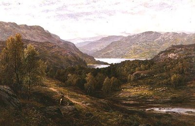 Un garçon berger avec son chien dans un paysage de montagne - Alfred Augustus Glendening